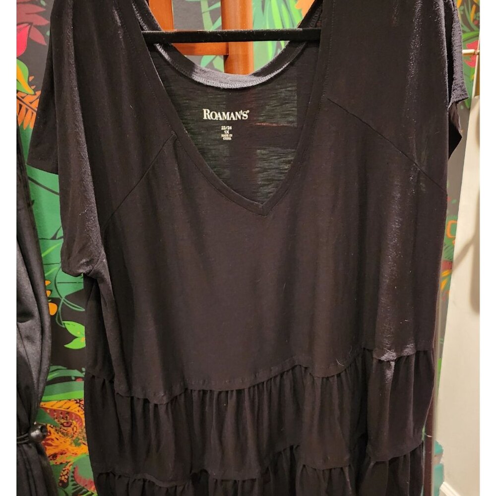 NEW Women's Black Tiered Ruffle Tunic Top 1X By Roaman's